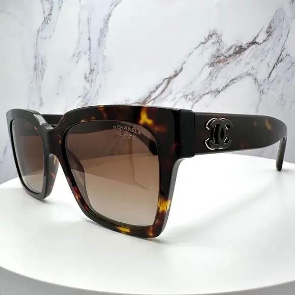New CHANEL Sunglasses Brown Butterfly Gold Polarized Brown Lens